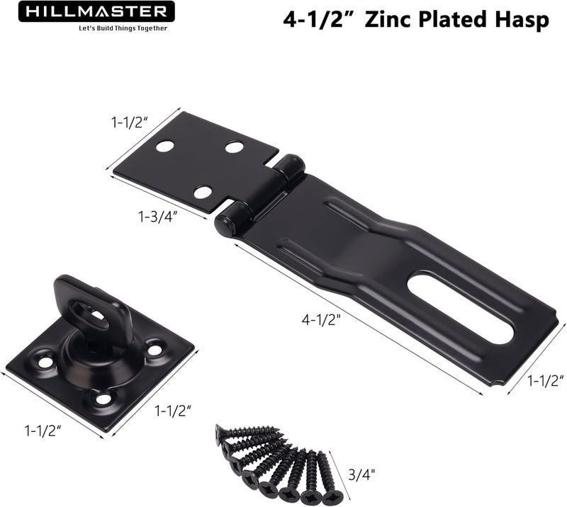 HILLMASTER Swivel Staple Safety Hasps, 4-1/2" Gate Door Hasp Latch with Twist Knob Safety Padlock Clasp Lock for Fence, Gate, Cabinet, Barn Door, Shed, Black - Image 2